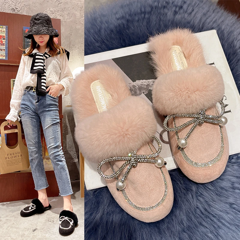 Women Slippers Winter Fur Loafers Platform Flip Flops Flats Outdoor Warm Female Shoes Bow Sweet Half Slippers Moccasins Mujer
Women Slippers Winter Fur Loafers Platform Flip Flops Flats Outdoor Warm Female Shoes Bow Sweet Half Slippers Moccasins Mujer