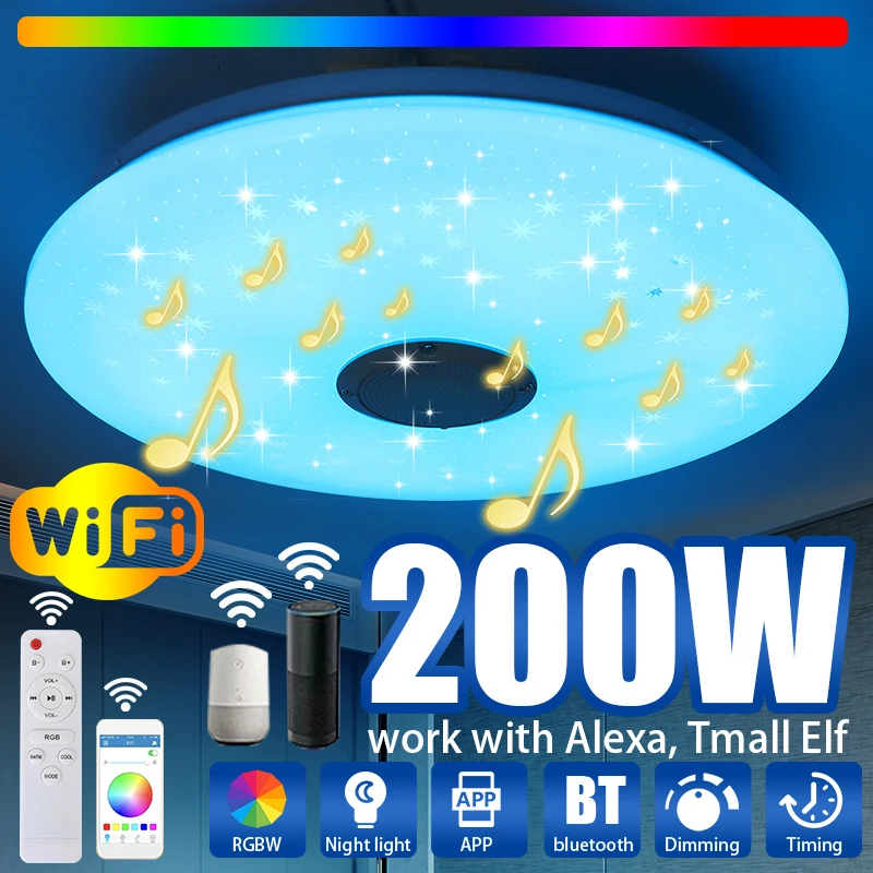 Upgrade WIFI 200W LED Ceiling Lights with High Sound Quality Speaker RGB Dimmable Bedroom Ceiling Light Works with Home/Alexa
Upgrade WIFI 200W LED Ceiling Lights with High Sound Quality Speaker RGB Dimmable Bedroom Ceiling Light Works with Home/Alexa