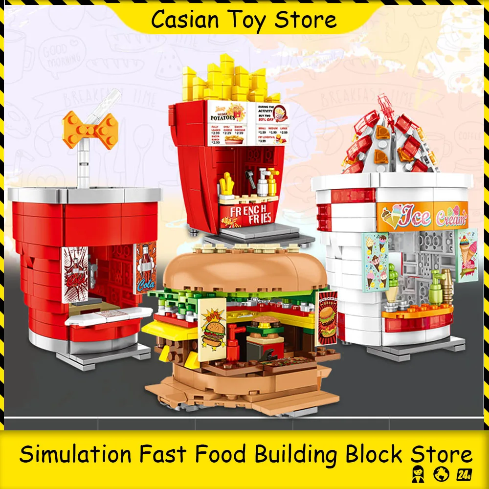 Restaurant street view Fast food Architecture Buildings Blocks Hamburgers Ice Cream Shop Food Store Bricks House Toys For Boys
Restaurant street view Fast food Architecture Buildings Blocks Hamburgers Ice Cream Shop Food Store Bricks House Toys For Boys