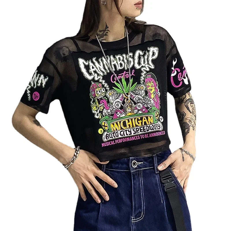 Harajuku Designer Clothes Womens Black Mesh Punk Tshirts Ladies Casual Loose Tee Shirts Female Oversized Tops Tulle Summer XC783
Harajuku Designer Clothes Womens Black Mesh Punk Tshirts Ladies Casual Loose Tee Shirts Female Oversized Tops Tulle Summer XC783