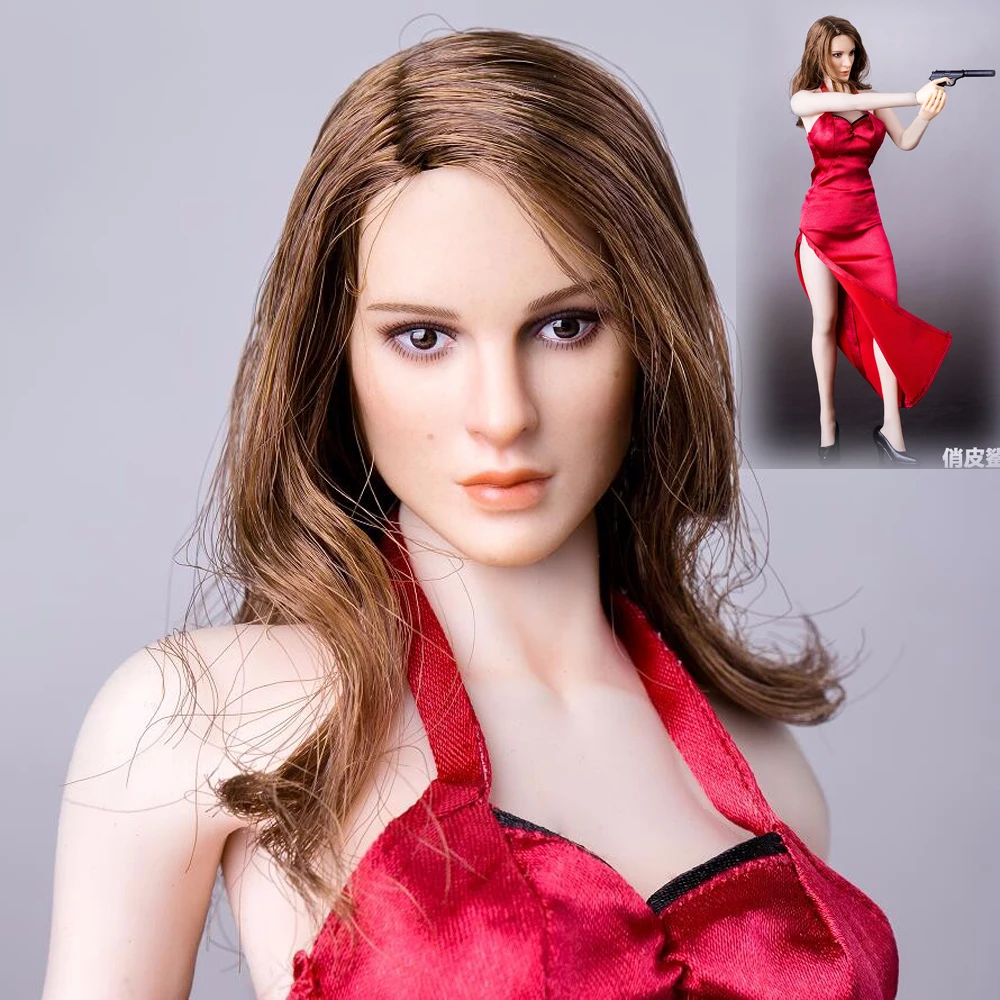 

1/6 Scale Female Beauty Head Play Girl Sculpt Long Curly Brown Hair KT008 For 12" Female PH Action Figure Pale Body