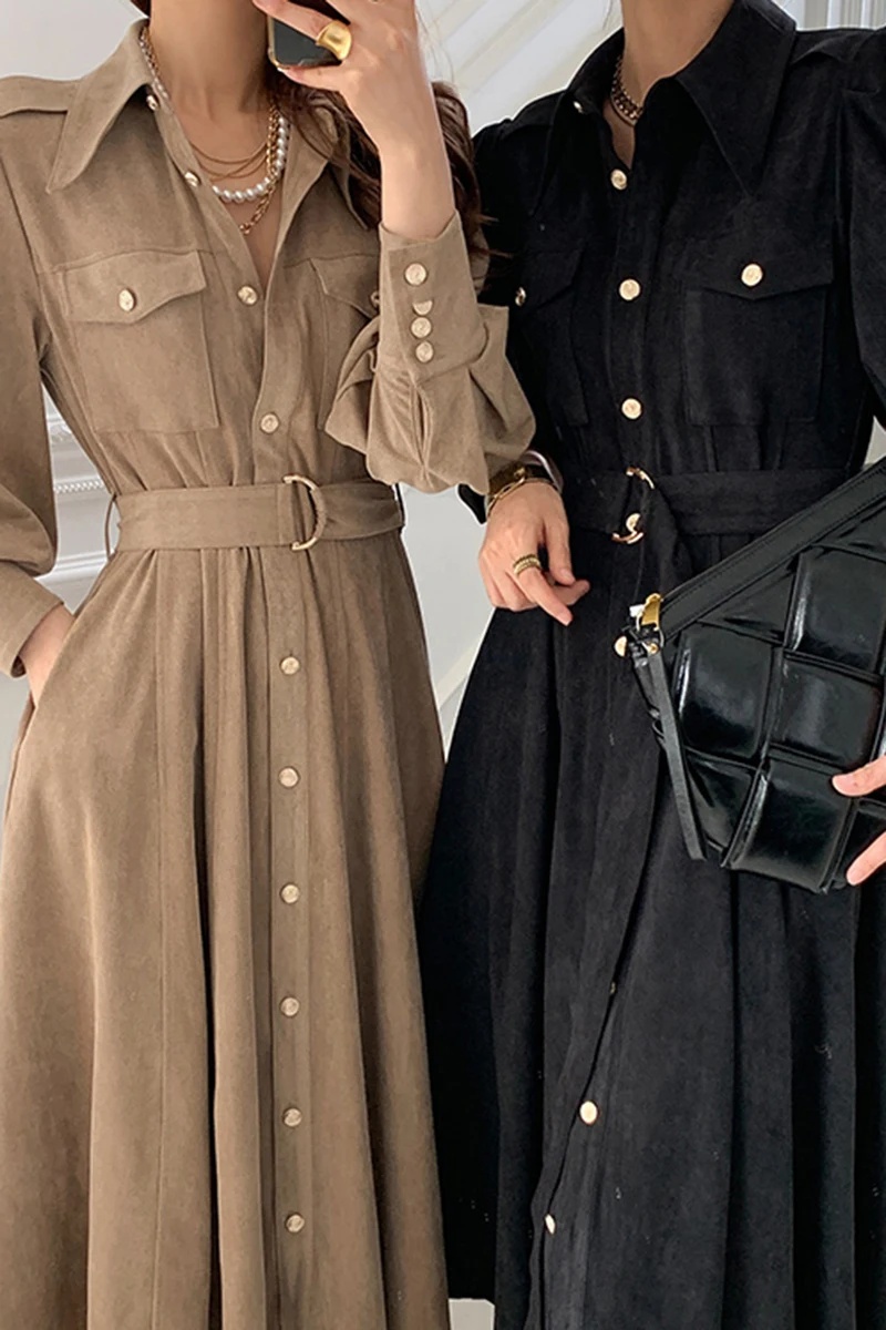 2021 Spring New Retro Lapel Long Sleeve Casual Shirt Dress Women Belt Waist Single Breasted Pocket Long Dress Female
2021 Spring New Retro Lapel Long Sleeve Casual Shirt Dress Women Belt Waist Single Breasted Pocket Long Dress Female