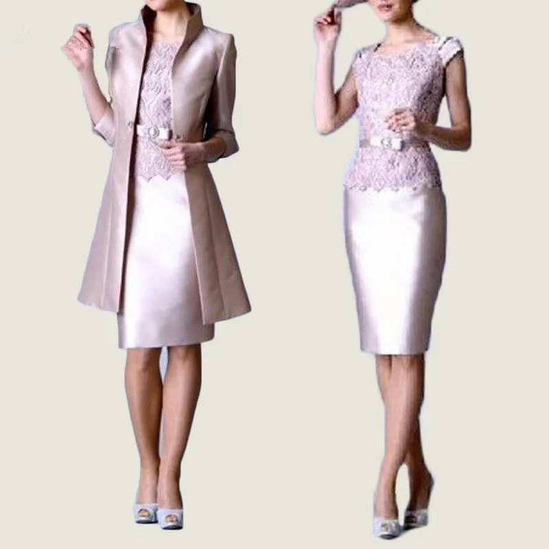 Fashion Mother of the Bride Dresses with Jacket Half Sleeves Scoop Lace Sheath Knee Length Wedding Party Gowns Custom Made
Fashion Mother of the Bride Dresses with Jacket Half Sleeves Scoop Lace Sheath Knee Length Wedding Party Gowns Custom Made