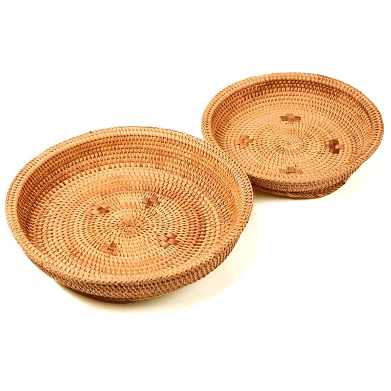 2 Pcs Rattan Hand Woven Round Fruit Basket Food Snack Storage Tray Dining Room Bowl,Wicker Bread Baskets,Pantry Baskets
2 Pcs Rattan Hand Woven Round Fruit Basket Food Snack Storage Tray Dining Room Bowl,Wicker Bread Baskets,Pantry Baskets
