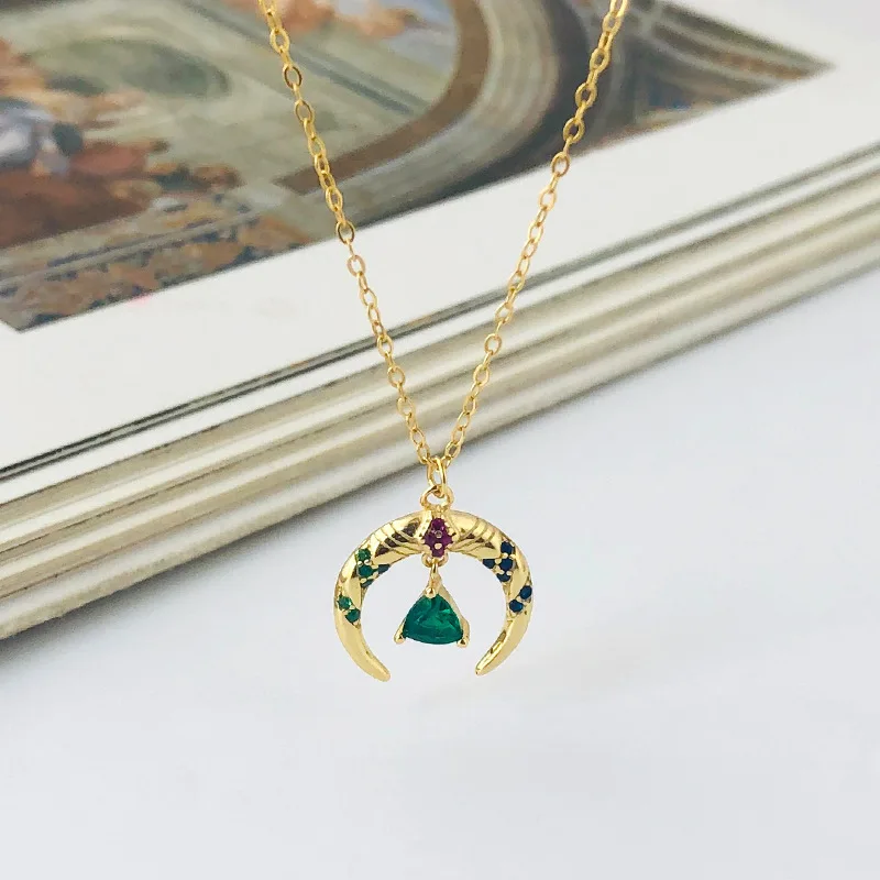 18k Gold Moon Real 925 Sterling Silver Necklace For Women Chain Fine Jewelry Retro Green Zircon Necklaces & Pendants Flyleaf
18k Gold Moon Real 925 Sterling Silver Necklace For Women Chain Fine Jewelry Retro Green Zircon Necklaces & Pendants Flyleaf