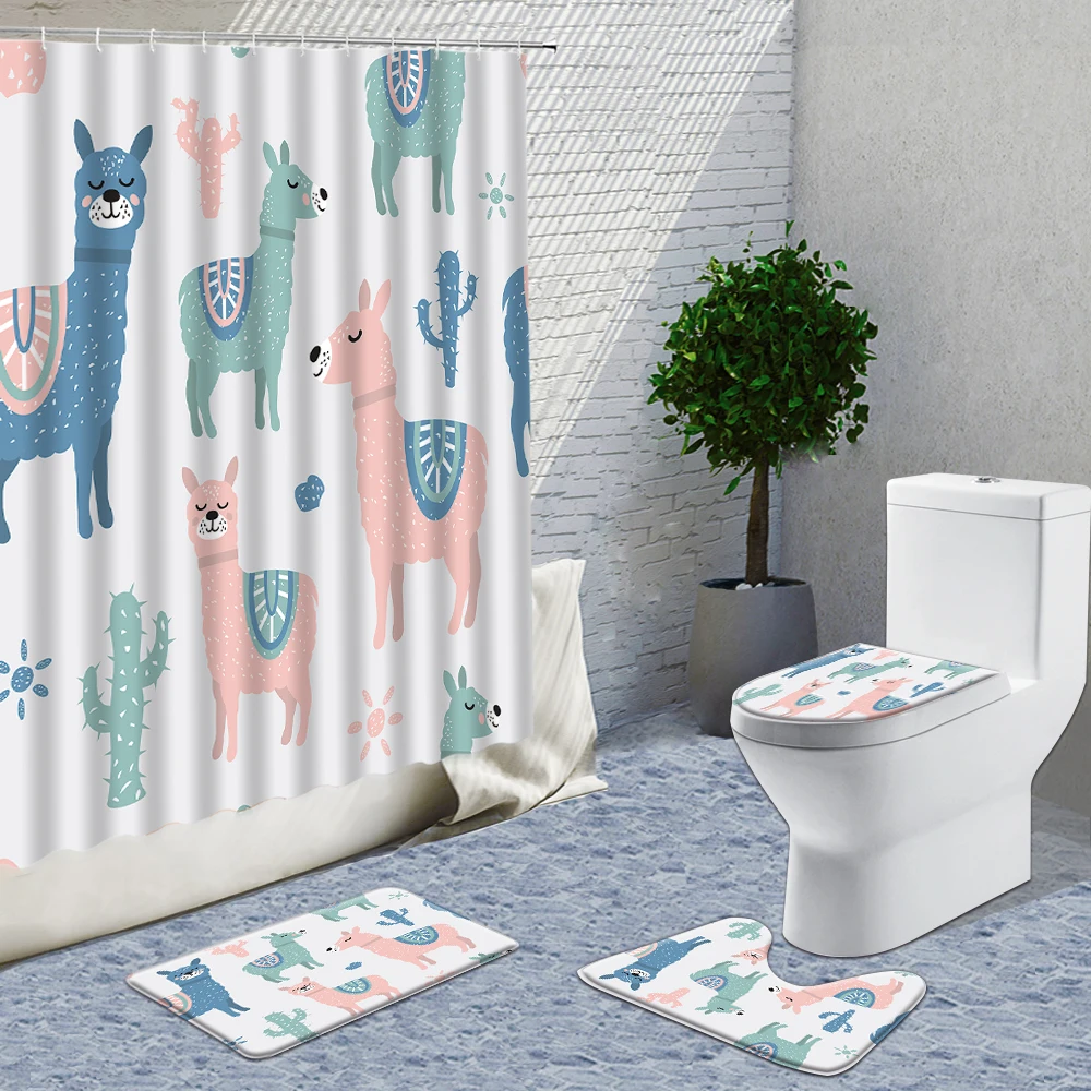 Cartoon Animals Shower Curtain Set Fabric Alpaca Children's Bedroom Decor Bathroom Set Stitch Rugs And Curtains Set Of Bath Mats
Cartoon Animals Shower Curtain Set Fabric Alpaca Children's Bedroom Decor Bathroom Set Stitch Rugs And Curtains Set Of Bath Mats