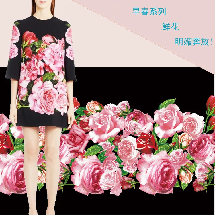 Early spring new flowers bright unrestrained fashion fabrics big flowers high-grade printed black cloth wholesale
Early spring new flowers bright unrestrained fashion fabrics big flowers high-grade printed black cloth wholesale