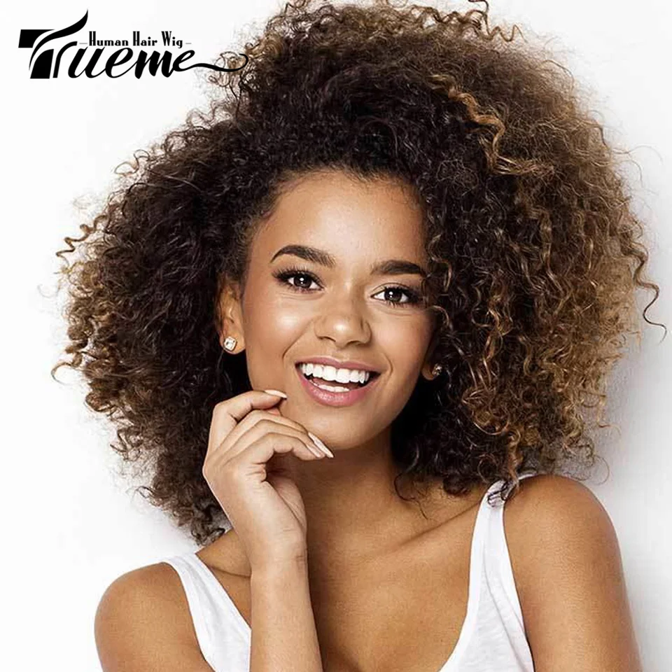 

Trueme Afro Kinky Curly Bob Wig Human Hair Wigs Ombre Highlight Human Hair Wig With Bangs Colored Brazilian Curly Wig For Women