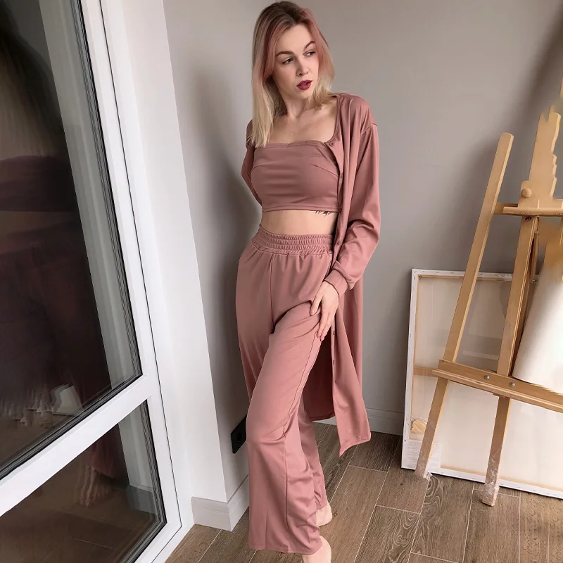 Women Three-piece Suit Casual Wrap Tube Top Wide Leg Pants Suits Homewear Elegant 2021 Spring Summer Soft Female 3 Piece Outfits
Women Three-piece Suit Casual Wrap Tube Top Wide Leg Pants Suits Homewear Elegant 2021 Spring Summer Soft Female 3 Piece Outfits