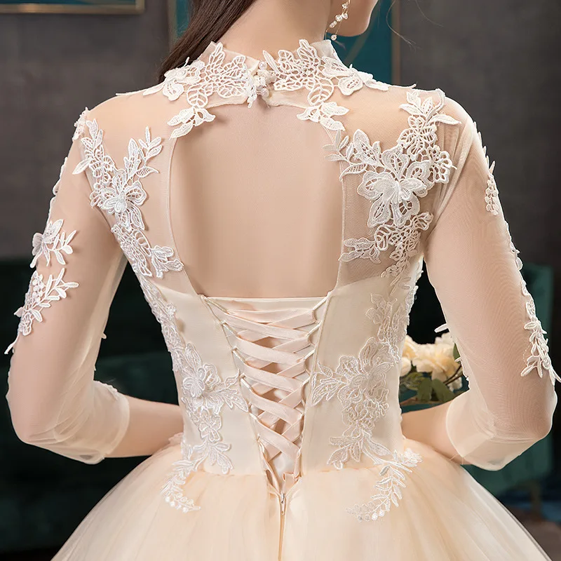 Champagne Wedding Dress 2021 New Elegant High Neck Wedding Gowns Vestido De Noiva Floor-length Lace Embroidery Slim Bride Dress
Champagne Wedding Dress 2021 New Elegant High Neck Wedding Gowns Vestido De Noiva Floor-length Lace Embroidery Slim Bride Dress