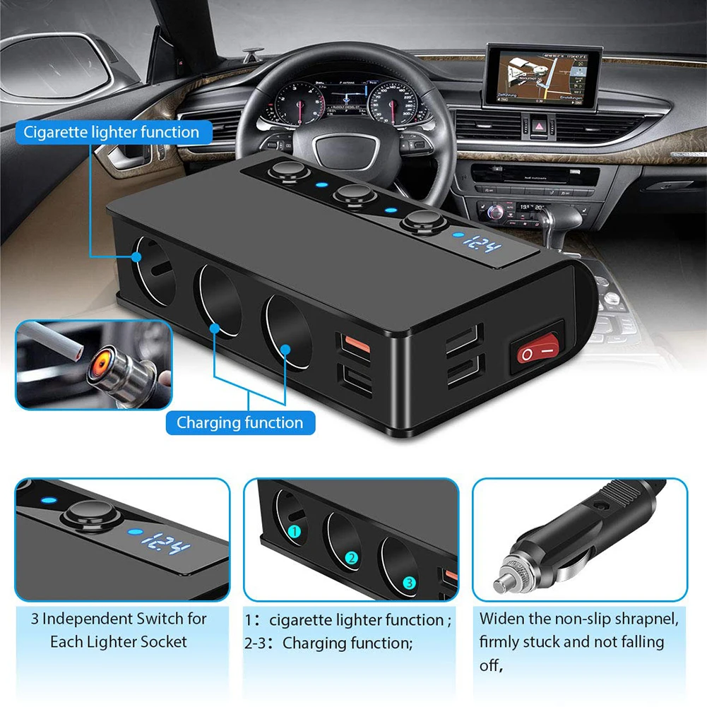 New Car Charger 12/24V 4 USB Lighter Adapter Fast Charge 180W Lighter Distributor With Voltmeter On/off Electronic Accessories
New Car Charger 12/24V 4 USB Lighter Adapter Fast Charge 180W Lighter Distributor With Voltmeter On/off Electronic Accessories