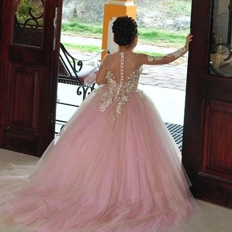 Cute PInk Tulle Long Pageant Wedding Flower Girl Dresses Birthday Robe De Demoiselle Princess First Communion Custom Made 
Cute PInk Tulle Long Pageant Wedding Flower Girl Dresses Birthday Robe De Demoiselle Princess First Communion Custom Made