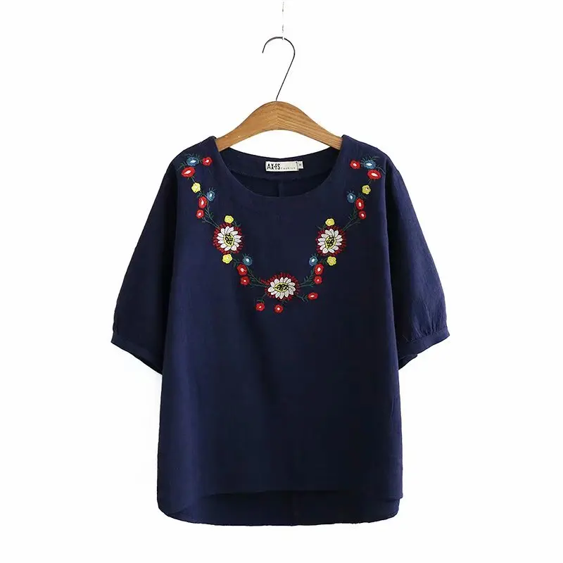 Plus size O neck Cotton linen lantern sleeve women loose tshirts 2021 new summer casual Embroidery ladies t shirts female top 
Plus size O neck Cotton linen lantern sleeve women loose tshirts 2021 new summer casual Embroidery ladies t shirts female top