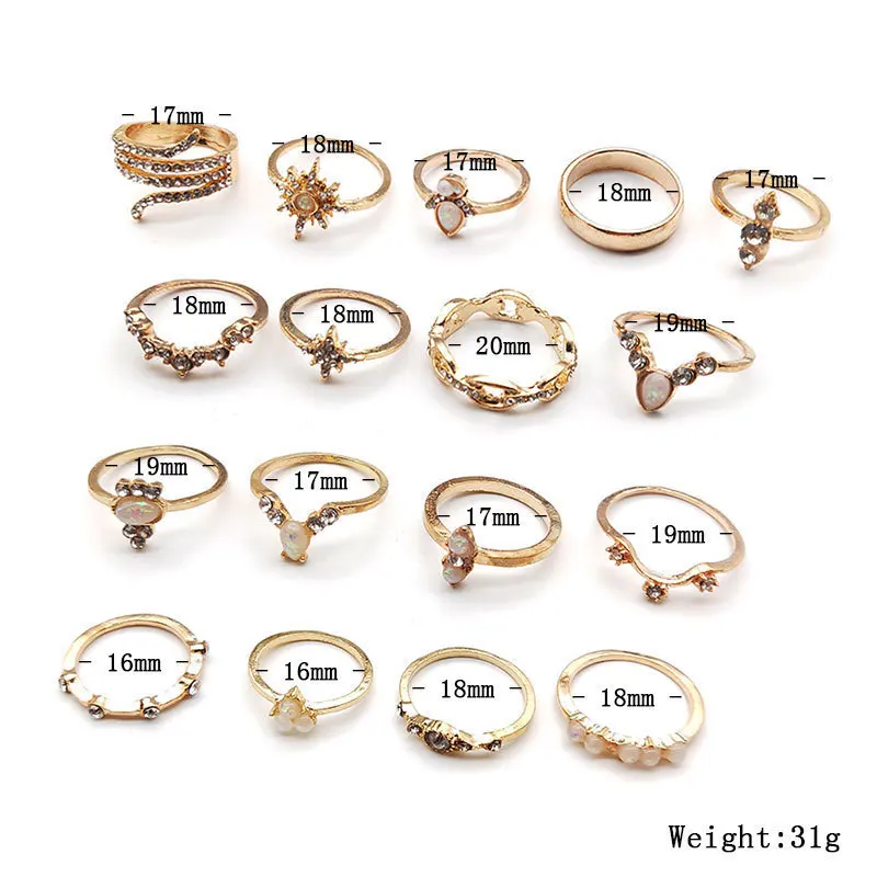 Fashion Women 17pc Gold Boho Beach Ring Set Womens Midi Finger Ring Set Vintage Punk Boho Knuckle Rings
Fashion Women 17pc Gold Boho Beach Ring Set Womens Midi Finger Ring Set Vintage Punk Boho Knuckle Rings