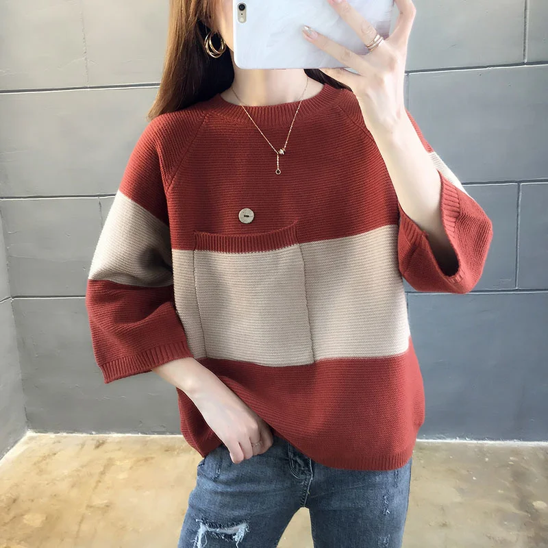 2021 Spring Clothes Women New Fashion Knitting Korean Style 3/4 Sleeve Big Pocket Round Neck Sweater All-match Tops Jersey Mujer
2021 Spring Clothes Women New Fashion Knitting Korean Style 3/4 Sleeve Big Pocket Round Neck Sweater All-match Tops Jersey Mujer
