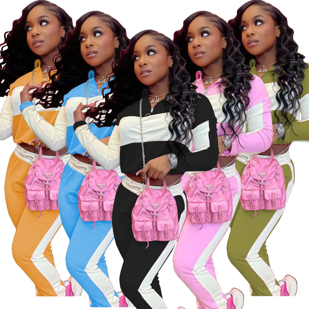 Women's Striped Hoodie Sports Suit Cute Color Matching Ladies Sports Two-Piece Outfits Long-Sleeved Trouser Streetswear Suits
Women's Striped Hoodie Sports Suit Cute Color Matching Ladies Sports Two-Piece Outfits Long-Sleeved Trouser Streetswear Suits