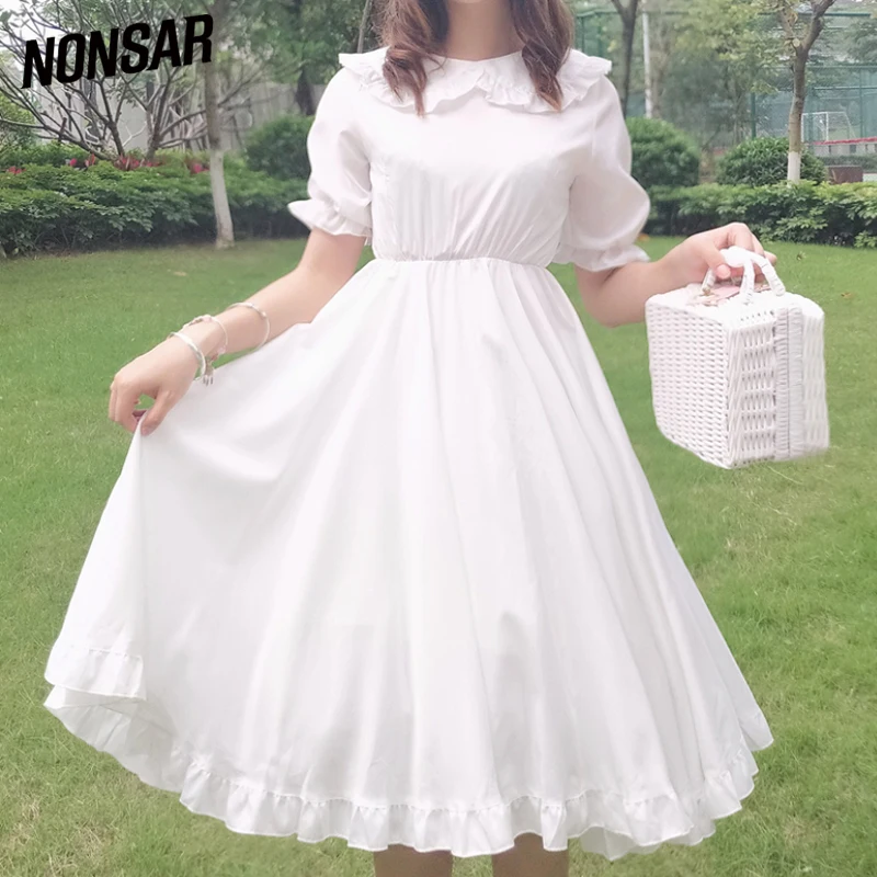 

NONSAR Lolita Women's Dress Pure White Angle With Cute Girl Loose Solid Color Beautiful Dress At Wedding Party