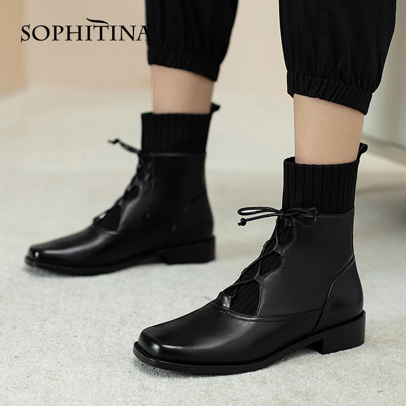 SOPHITINA Women's Shoes Casual Genuine Leather Low Heel Cross-tied Square Toe Boots Retro Solid Fashion Female Ankle Boots SO817
SOPHITINA Women's Shoes Casual Genuine Leather Low Heel Cross-tied Square Toe Boots Retro Solid Fashion Female Ankle Boots SO817