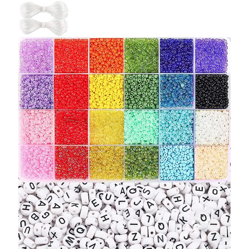 3mm Glass Seed Beads and 600 Letter Beads, Used for Bracelet Jewelry Making and Crafts, with 2 Rolls of Rope
3mm Glass Seed Beads and 600 Letter Beads, Used for Bracelet Jewelry Making and Crafts, with 2 Rolls of Rope