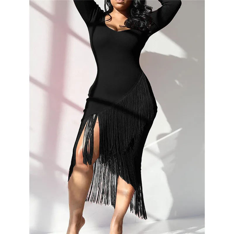 Women Solid Color Dress Autumn Spring Long Sleeve Square Collar Irregular Fringed Hem Gown Slim Dresses Mid-calf Dress Clothes 
Women Solid Color Dress Autumn Spring Long Sleeve Square Collar Irregular Fringed Hem Gown Slim Dresses Mid-calf Dress Clothes
