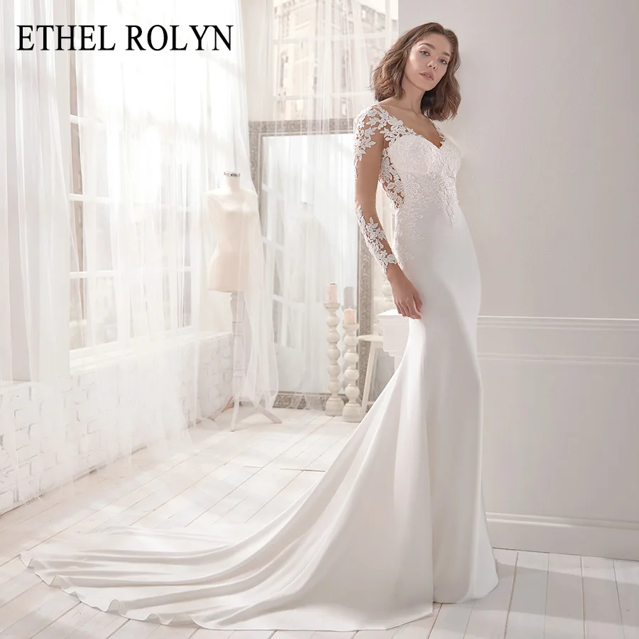 ETHEL ROLYN Mermaid Wedding Dress For Women 2023 Sweetheart Long Sleeve Backless Satin Button Bride Dresses Vestidos De Novia 
ETHEL ROLYN Mermaid Wedding Dress For Women 2023 Sweetheart Long Sleeve Backless Satin Button Bride Dresses Vestidos De Novia