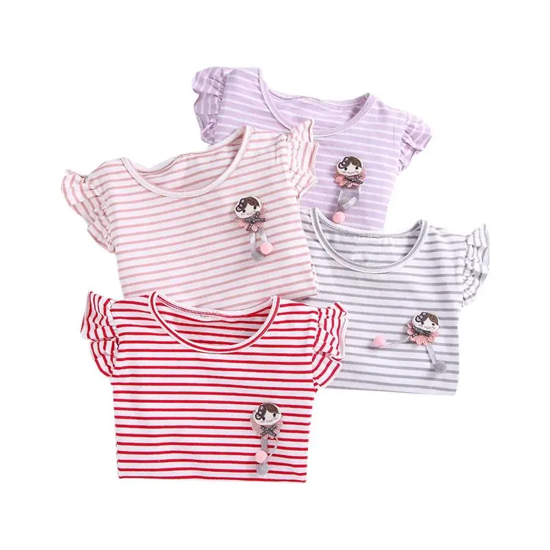 Wholesales 5pcs/партия осень 2019 футболки для маленьких девочек с оборками блузки