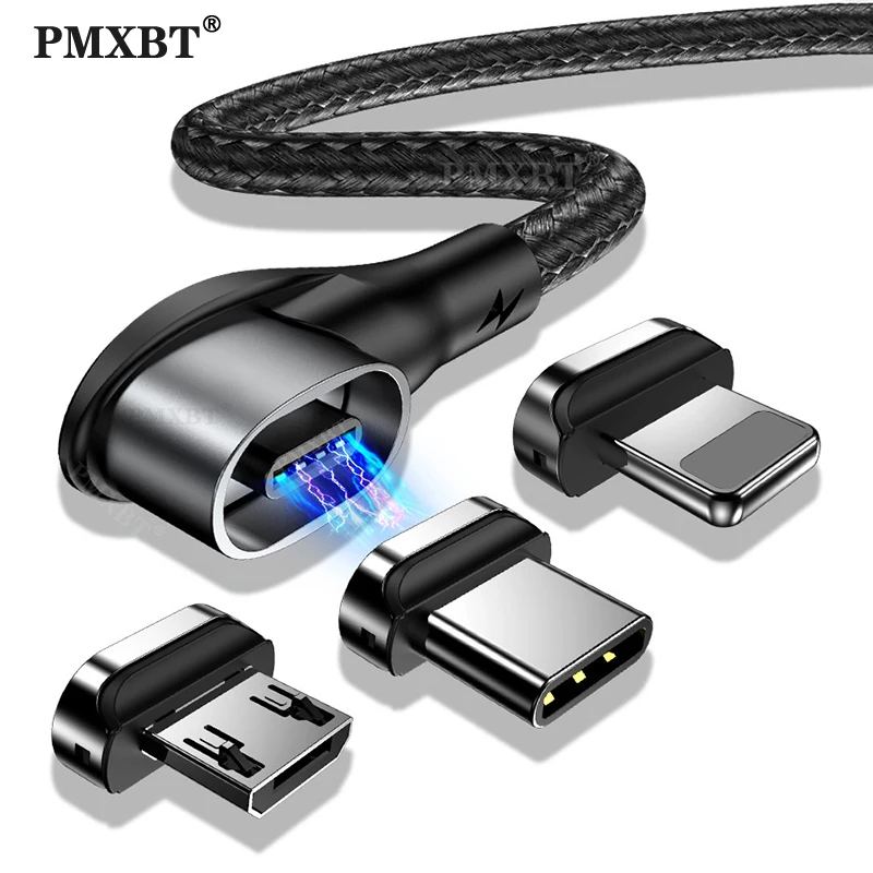 Магнитный кабель 3A 90 градусов Micro USB Type C зарядный для Samsung Xiaomi быстрой зарядки и