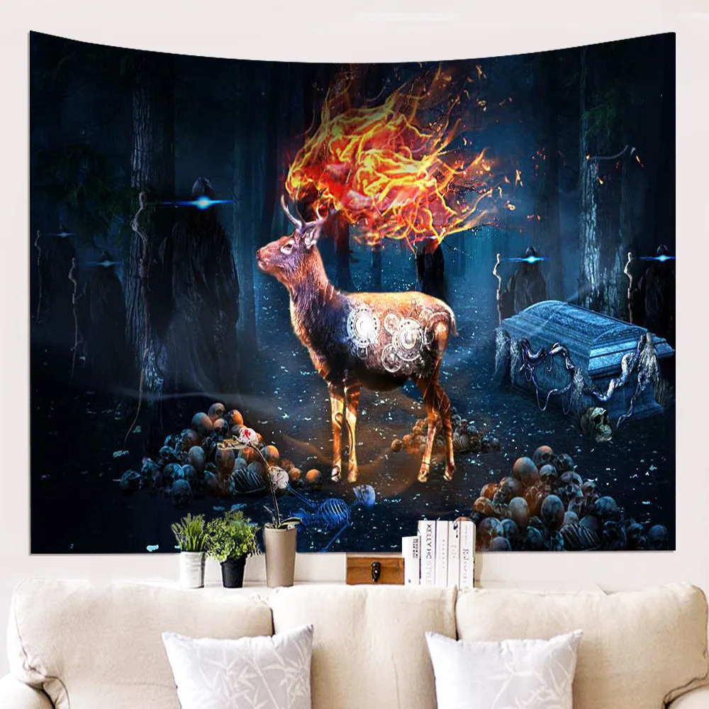 

Deer Tapestry Forest Wall Hanging Boho Home Decor Bedroom Wall Carpet Couch Blanket Rectangle Tablecloth Beach Throw Towel