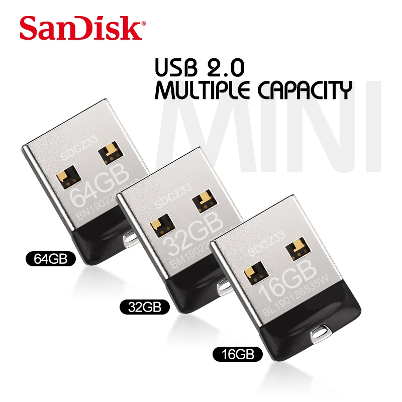 

SanDisk USB 2.0 100% Original CZ33 Mini Pen Drives 64GB 32GB 16GB 8GB USB Flash Drive Stick U Disk USB Key Pendrive