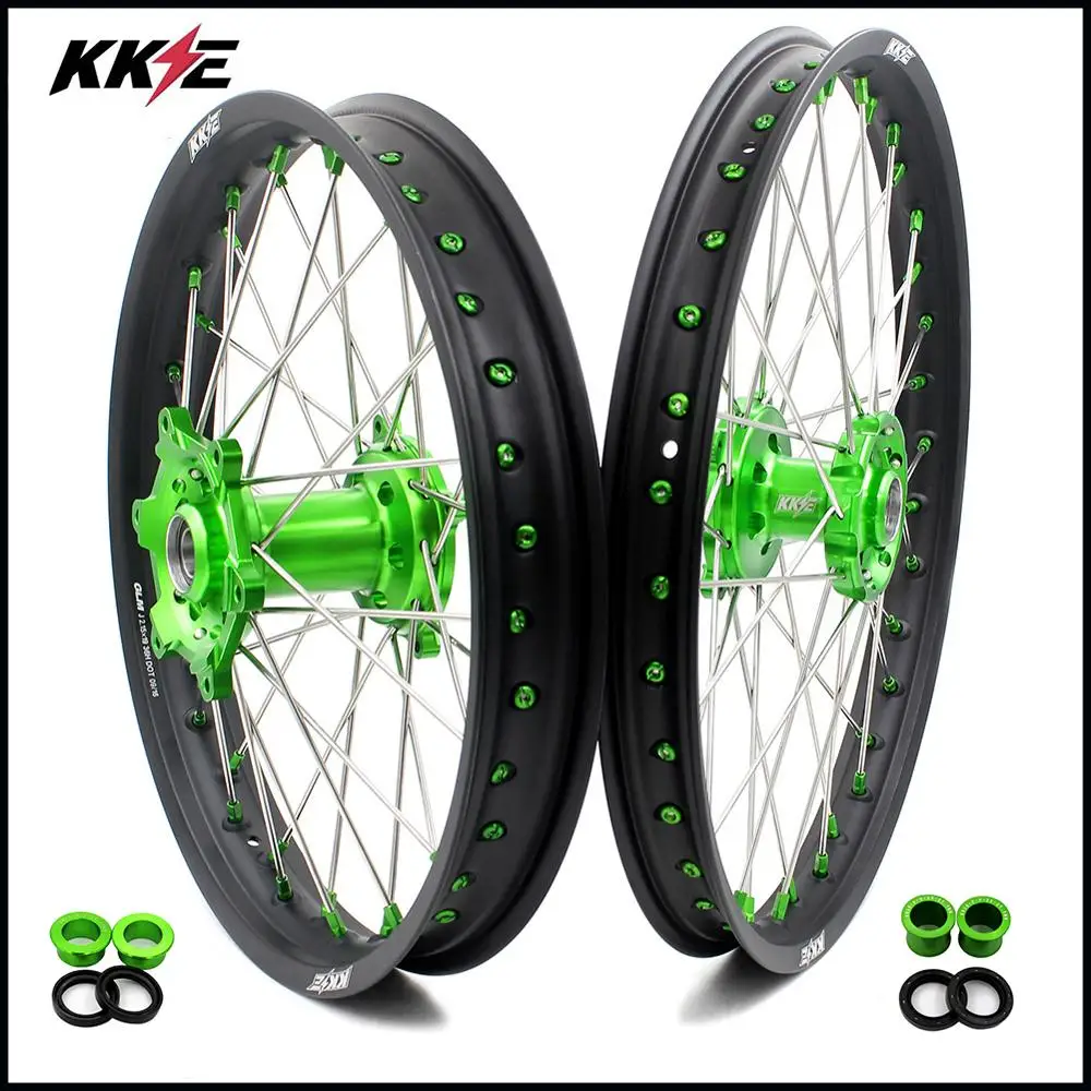 Комплект колес KKE 21 и 19 дюймов MX для Kawasaki KX250F KX450F 2006 2018 зеленые сосковые велосипедные диски|rim hub|mx rimsspokes rims |