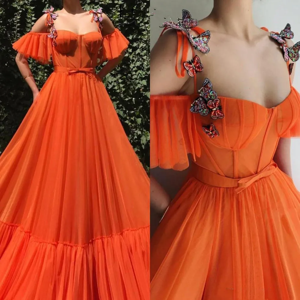 Orange Spaghetti Straps Tulle A Line Long Prom Dresses 3D Colorful Butterfly Floor Length Formal Party Evening Dress 4 orders
Orange Spaghetti Straps Tulle A Line Long Prom Dresses 3D Colorful Butterfly Floor Length Formal Party Evening Dress 4 orders
