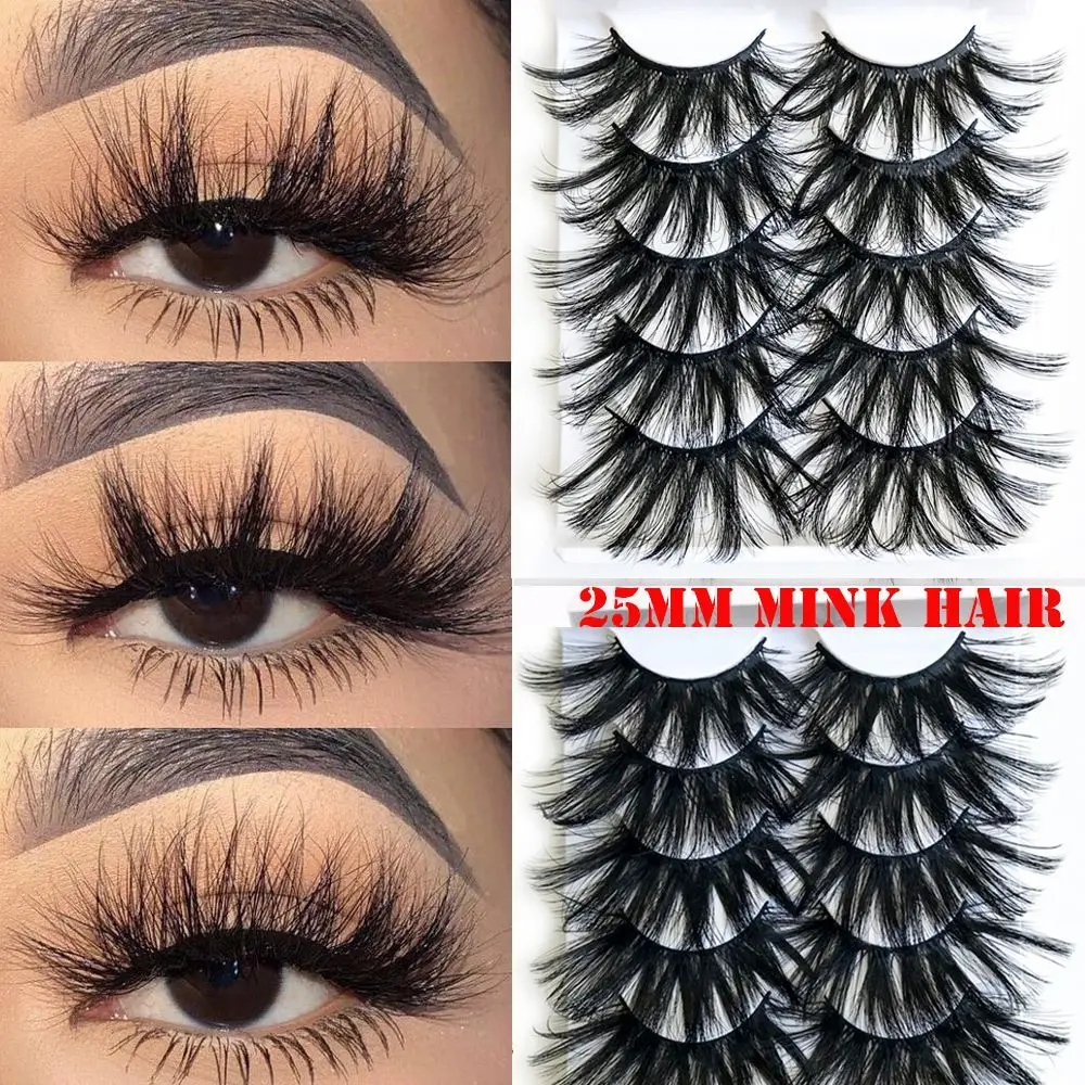 

10 Pairs 6D 25mm 3D Faux Mink Hair Eyelashes Wispy Dramatic Long Fake Eye Lashes Handmade Eye Extension Tool Cruelty-free