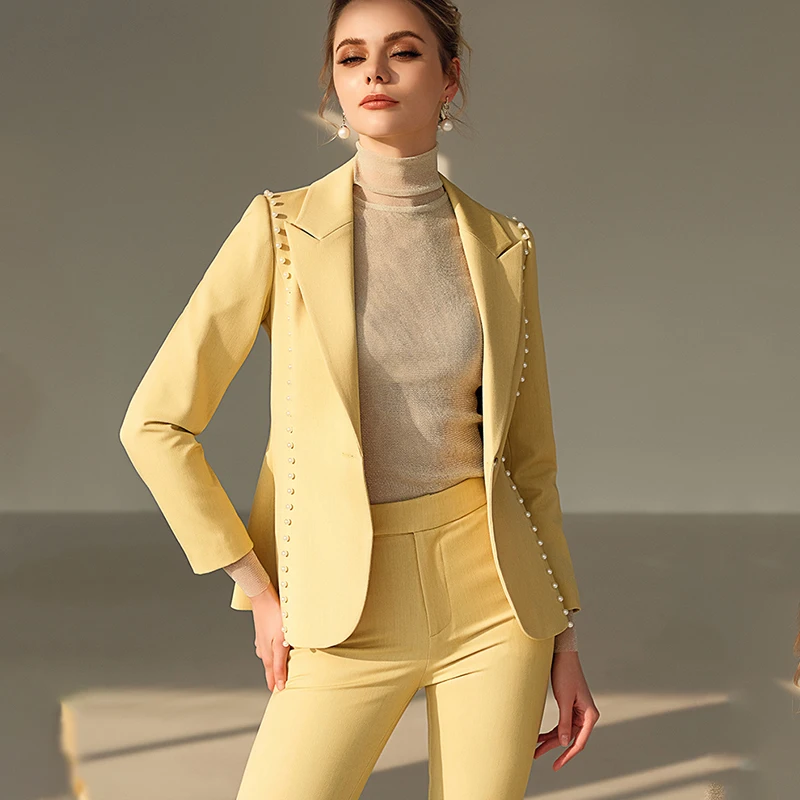 HarleyFashion Spring Fall Fit OL Yellow Suits Pearl Beading Blazer Skinny Trousers Fashion Workwear Quality Two Pieces Sets
HarleyFashion Spring Fall Fit OL Yellow Suits Pearl Beading Blazer Skinny Trousers Fashion Workwear Quality Two Pieces Sets