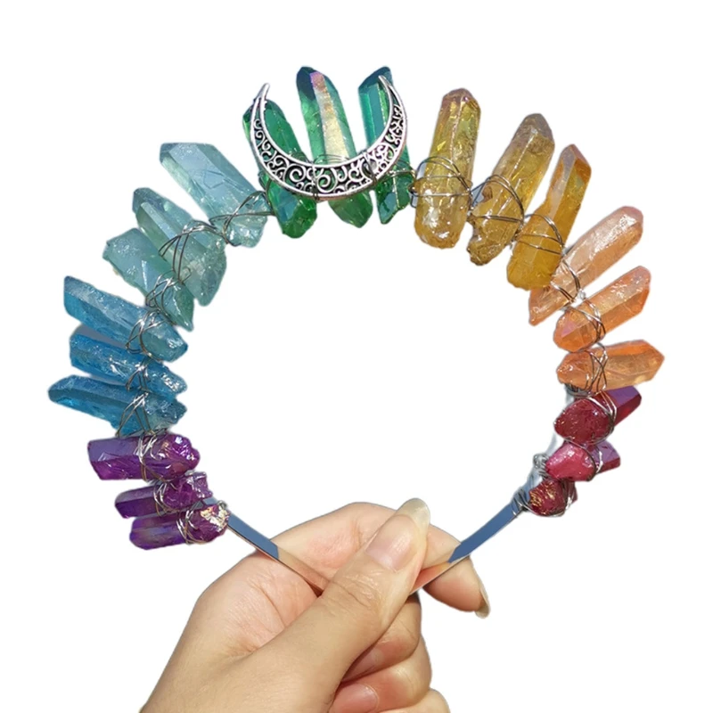 Romantic Colorful Jewelry Tiara Crown Rainbow Raw Quartz Crystal Headband Ethnic Antique Crescent Moon Metal Hair Hoop
Romantic Colorful Jewelry Tiara Crown Rainbow Raw Quartz Crystal Headband Ethnic Antique Crescent Moon Metal Hair Hoop
