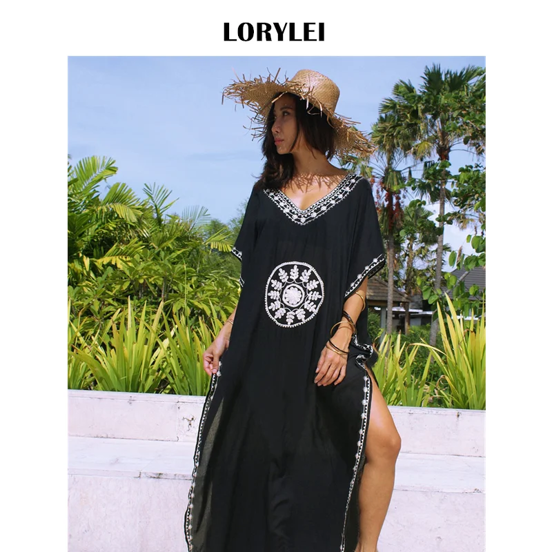 Oversized Black V Neck Moroccan Kaftan Dress Beach Women Summer Swimwear Cover Up Plus Size Cloak Sleeve Side Split Tunica N643
Oversized Black V Neck Moroccan Kaftan Dress Beach Women Summer Swimwear Cover Up Plus Size Cloak Sleeve Side Split Tunica N643