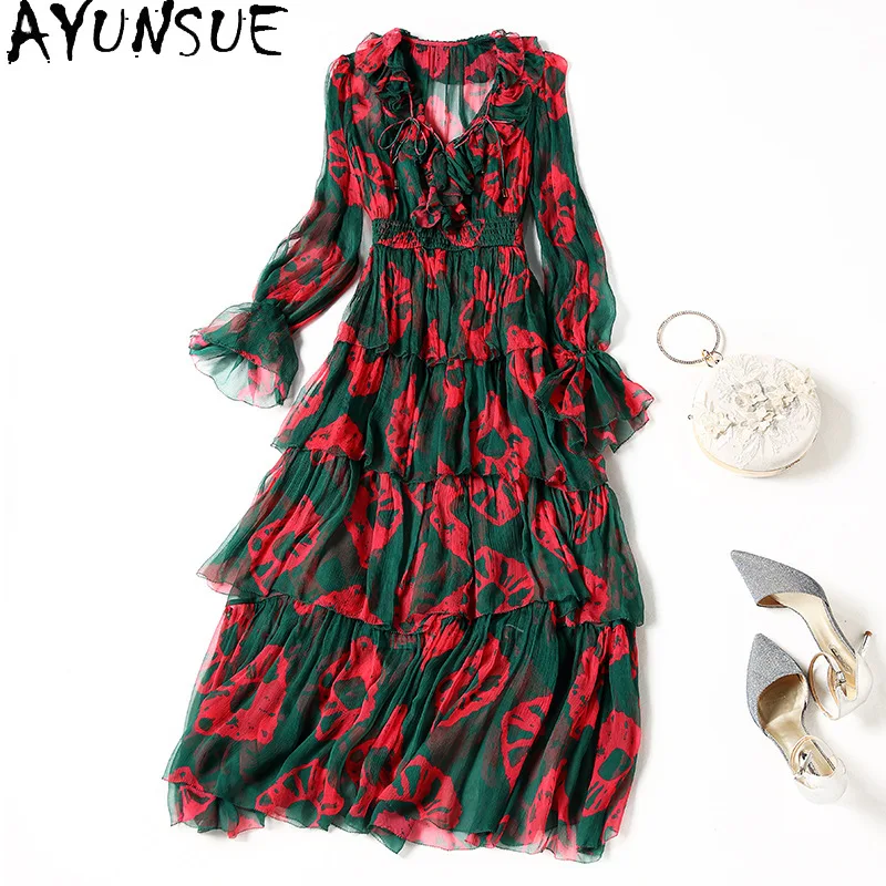 AYUNSUE 100% Real Silk Dress Woman Spring Summer Floral Long Dresses for Women Elegant Long Sleeve Party Dress 2021 Korean
AYUNSUE 100% Real Silk Dress Woman Spring Summer Floral Long Dresses for Women Elegant Long Sleeve Party Dress 2021 Korean