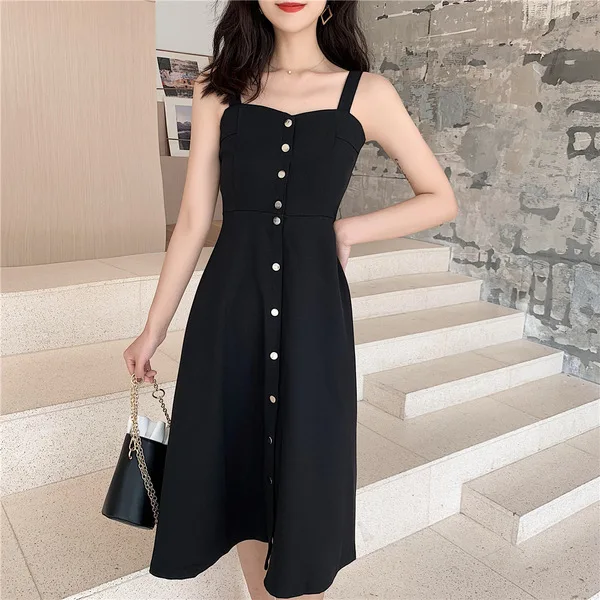 Summer Casual Sundress Female Beach Dress Midi Button Backless Black Spaghetti Strap Women Dress Summer 2021 Sexy Party Dresses
Summer Casual Sundress Female Beach Dress Midi Button Backless Black Spaghetti Strap Women Dress Summer 2021 Sexy Party Dresses