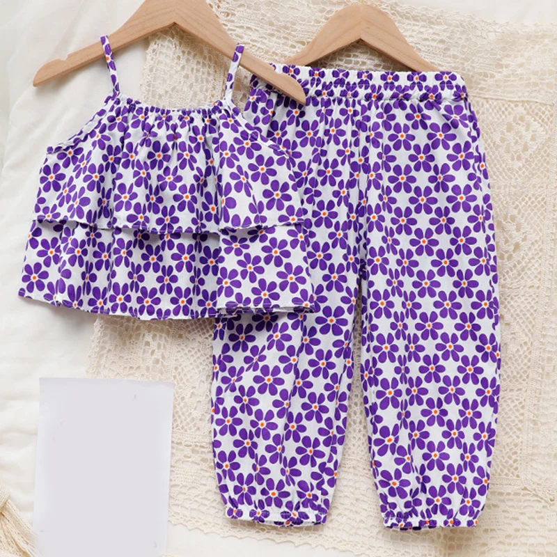 2021 New Summer Purple Flower Suit Sling Top+Pants Two-Piece Suit Girl Clothes Set For Girl Kid Clothes
2021 New Summer Purple Flower Suit Sling Top+Pants Two-Piece Suit Girl Clothes Set For Girl Kid Clothes
