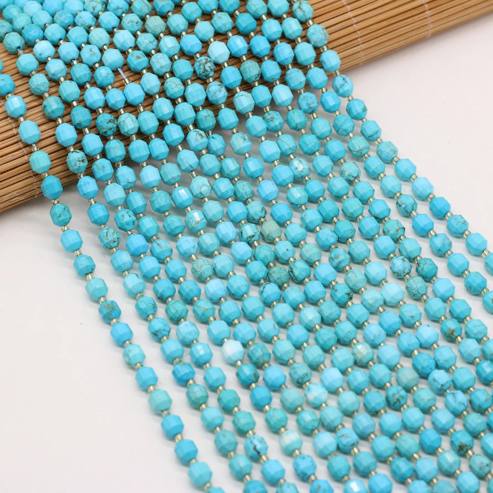 

Natural Stone Semi-precious Stones Round Faceted Blue Turquoise Bead Making DIY Ladies Necklace Bracelet Exquisite Jewelry Gifts
