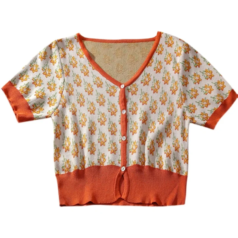 Kimutomo Floral Print Two Piece Sets Women V-neck Short Sleeve Single Breasted Cardigans Thin + High Waist Sling Suits Female
Kimutomo Floral Print Two Piece Sets Women V-neck Short Sleeve Single Breasted Cardigans Thin + High Waist Sling Suits Female