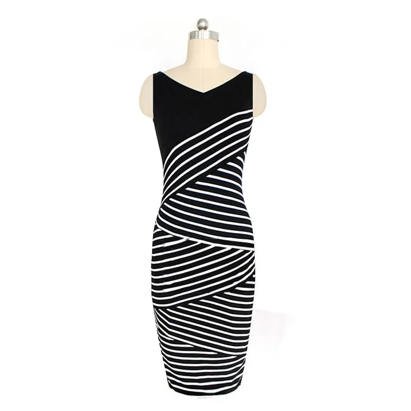 Summer Party Dress Fashion Stripe V-Neck Sleeveless Office Lady Summer Knee Length Dress Plus Size Slim Casual Pencil Vestidos
Summer Party Dress Fashion Stripe V-Neck Sleeveless Office Lady Summer Knee Length Dress Plus Size Slim Casual Pencil Vestidos