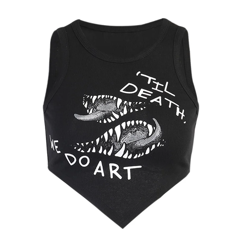 Retro Goth Inverted Triangle Tank Tops Punk TIL DEATH WE DO ART Design Slim Cropped Sleeveless Feminino Shirt Tank Tops Harajuku 
Retro Goth Inverted Triangle Tank Tops Punk TIL DEATH WE DO ART Design Slim Cropped Sleeveless Feminino Shirt Tank Tops Harajuku