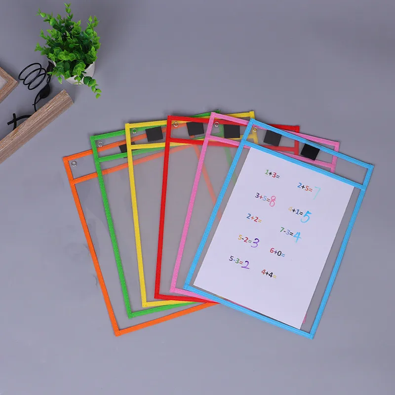 6PCS Reusable Clear PVC Dry Erase Pockets Sleeves+6PCS Pens for Office Classroom Organizers Organization Teaching Supplies Kids
6PCS Reusable Clear PVC Dry Erase Pockets Sleeves+6PCS Pens for Office Classroom Organizers Organization Teaching Supplies Kids