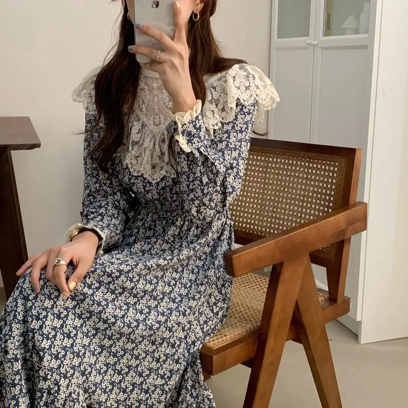 Spring Autumn Long Sleeve Floral Print Boho Dress Women Korean Lace Patchwork Dresses lady Elegant Half High Collar Vestido 2020
Spring Autumn Long Sleeve Floral Print Boho Dress Women Korean Lace Patchwork Dresses lady Elegant Half High Collar Vestido 2020