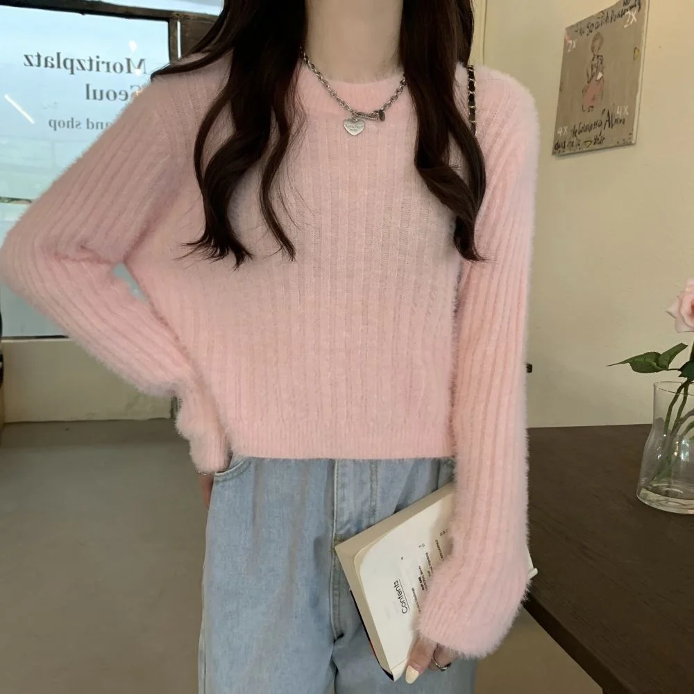 Свободная одежда для ранней осени и зимы, новинка 2021, свитер, женский короткий топ из мохера с длинным рукавом
Свободная одежда для ранней осени и зимы, новинка 2021, свитер, женский короткий топ из мохера с длинным рукавом