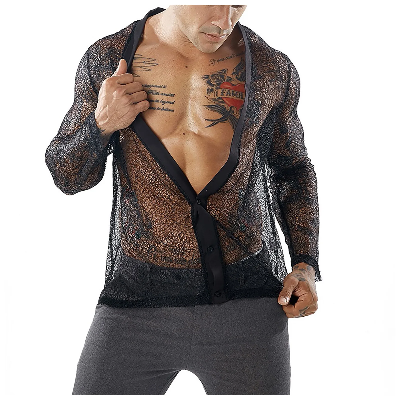 Sexy Mesh Blouse Men Night Club Wear Perspective Deep V Tops Long Sleeve Loose Party Dancing Blouse Man Street Wear
Sexy Mesh Blouse Men Night Club Wear Perspective Deep V Tops Long Sleeve Loose Party Dancing Blouse Man Street Wear