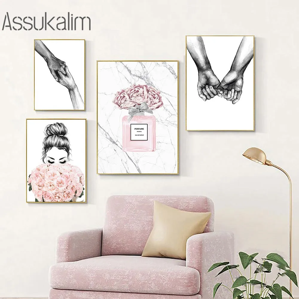 Fashion Poster Hand In Hand Canvas Prints Bouquet Girl Wall Art Painting Black And White Wall Pictures For Living Room Decor 
Fashion Poster Hand In Hand Canvas Prints Bouquet Girl Wall Art Painting Black And White Wall Pictures For Living Room Decor