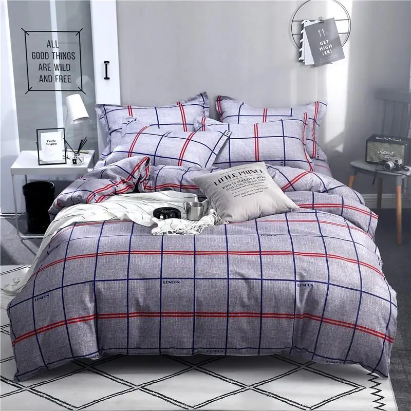 

55 Simple modern style gray stripes Bedding set Egyptian cotton bedsheet comforter set 3/4pc quilt duvet cover sets