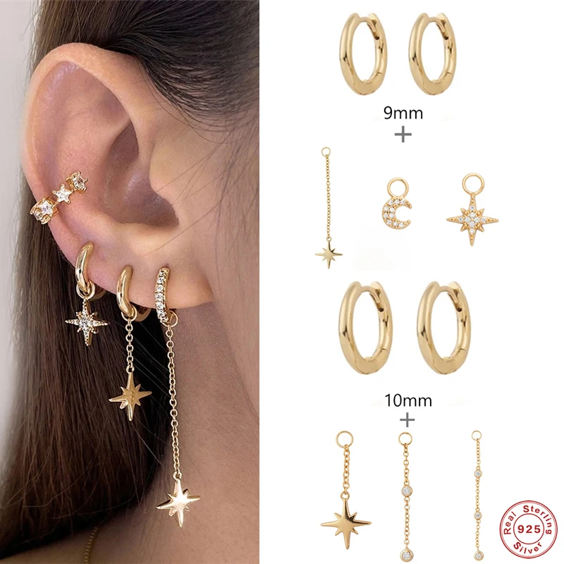 CANNER Silver 925 Jewelry Gift Minimalist Glossy 9/10mm Hoop Earrings + 6 Small Pendants Moon/Star/Tassel Star Charms pendientes
CANNER Silver 925 Jewelry Gift Minimalist Glossy 9/10mm Hoop Earrings + 6 Small Pendants Moon/Star/Tassel Star Charms pendientes