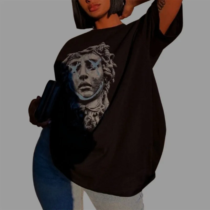 Loose Print Casual Black Short-sleeved Women's Pattern T-shirt Women's T-shirt Oversized Tops Summer Oversize Clothes Women
Loose Print Casual Black Short-sleeved Women's Pattern T-shirt Women's T-shirt Oversized Tops Summer Oversize Clothes Women